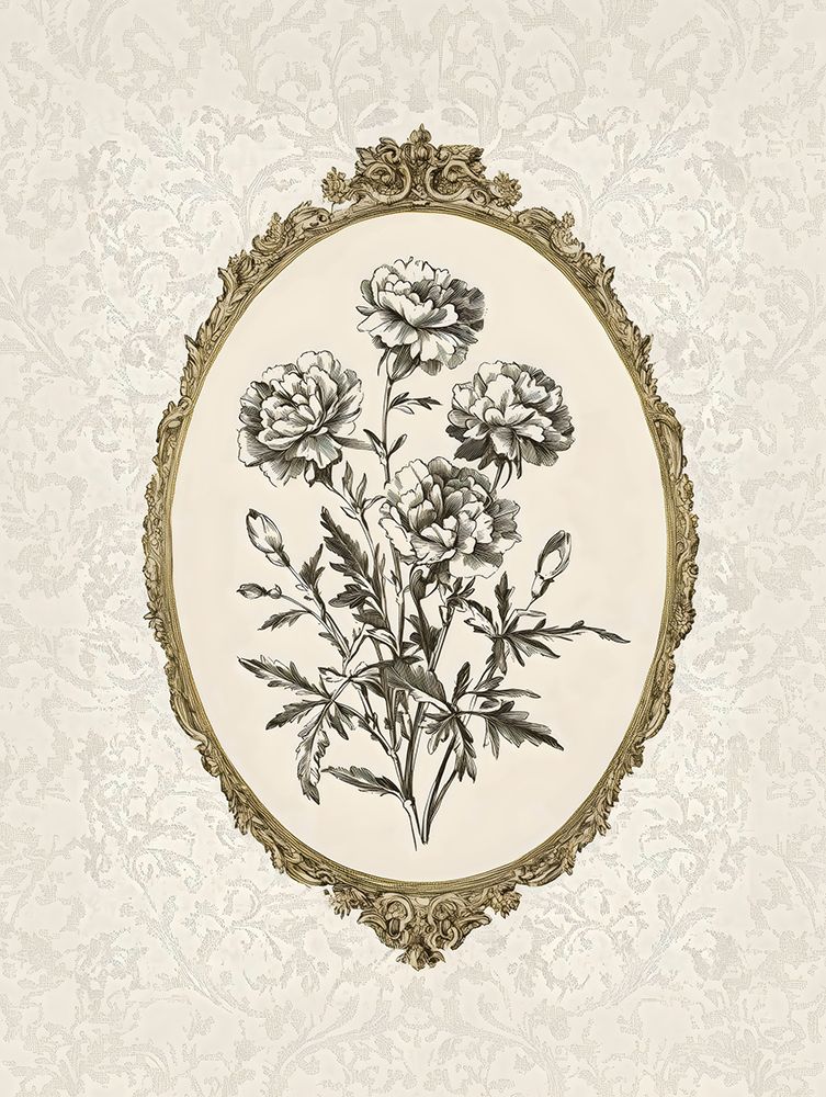Moldura Oval Floral Vintage — Arlington Prints