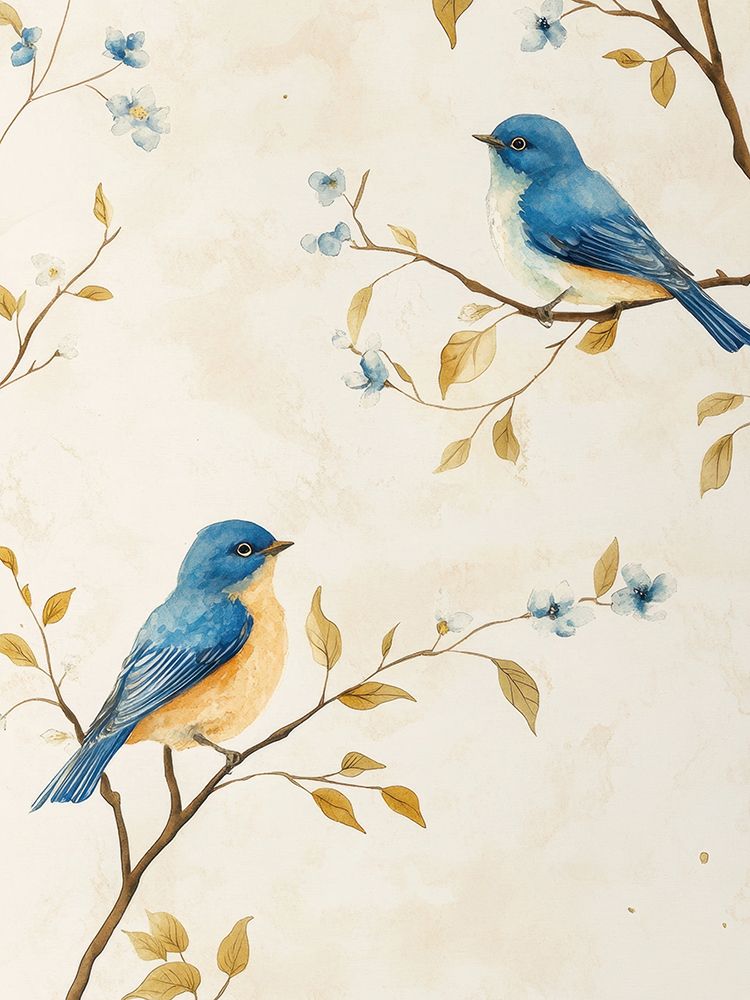 Casal de Pássaros Azuis I — Petals Print Design