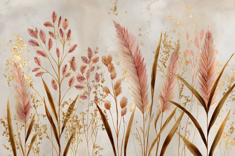 Folhagem em Rosa e Ouro — Petals Prints Design
