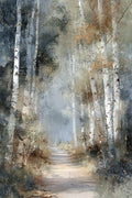 Caminho na Floresta de Bétulas — névoa em azul e cinza — Harmony Inhouse Artist