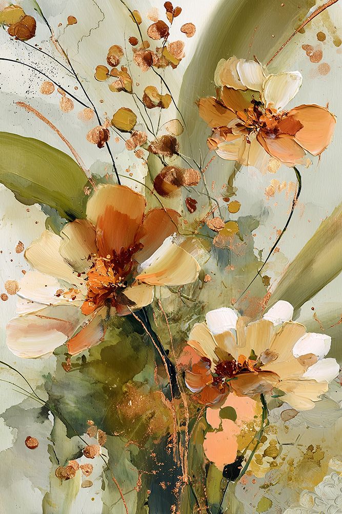 Flores Silvestres em Laranja e Pêssego — aquarela — Harmony Inhouse Artist