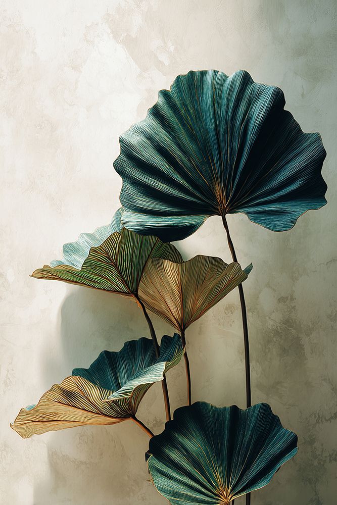 Folhas de Ginkgo em Azul-Petróleo e Ouro — botânica vintage — Harmony Inhouse Artist