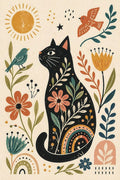 Gato Atento entre Flores Folclóricas ao Sol — Harmony Inhouse Artist
