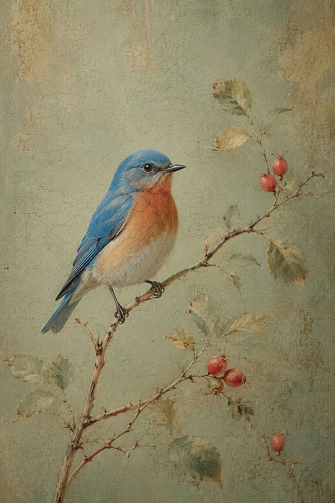 Pássaro Azul num Ramo em Flor — Harmony Inhouse Artist