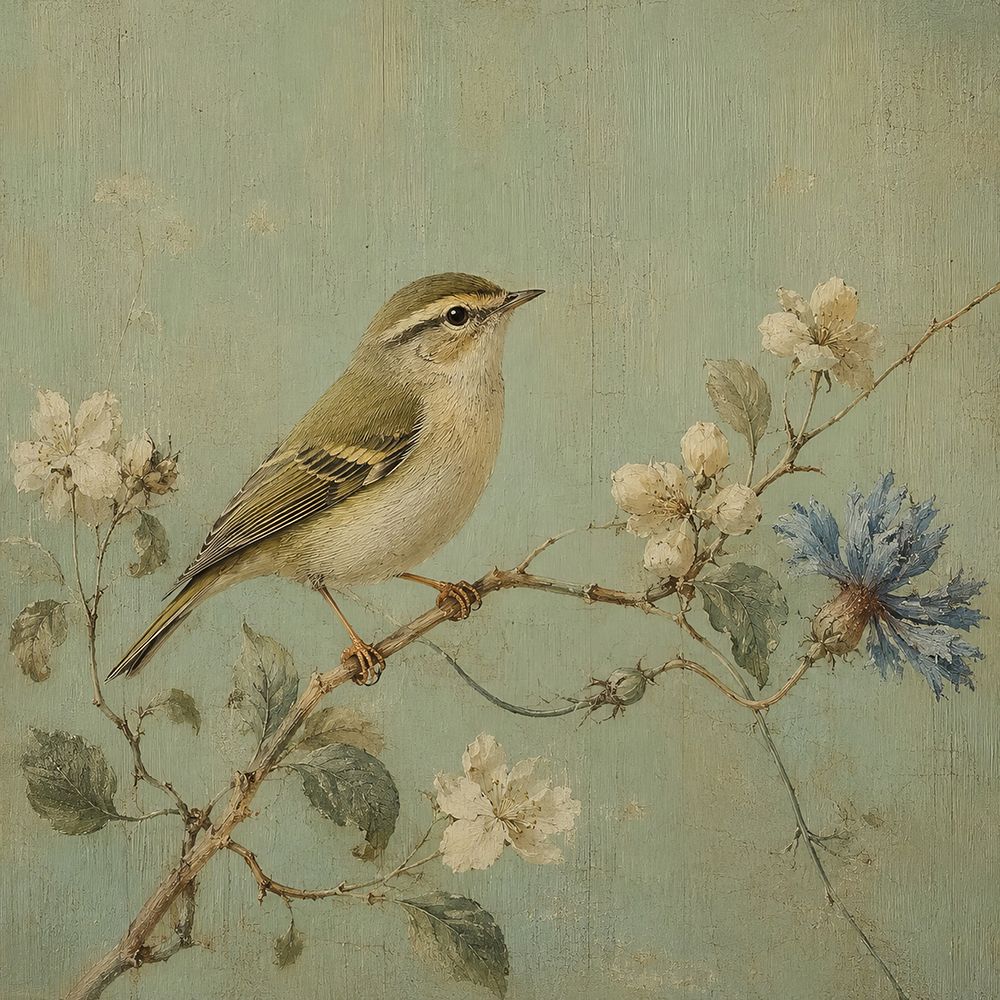 Pequena Felosa Observa as Flores Pálidas — Harmony Inhouse Artist