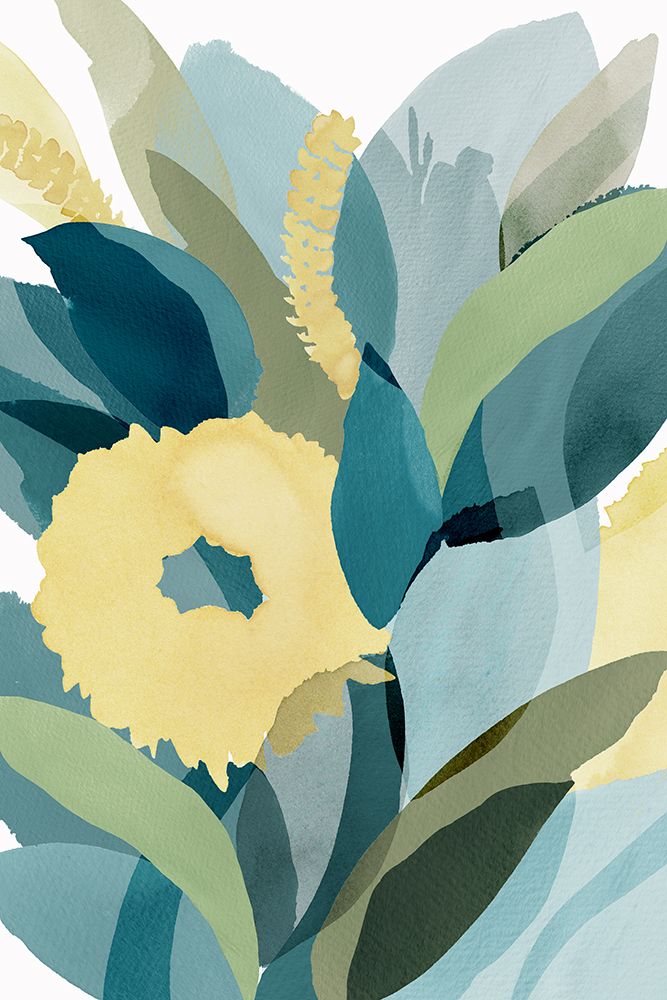 Floral em Amarelo e Azul-Petróleo I — Kouta, Flora