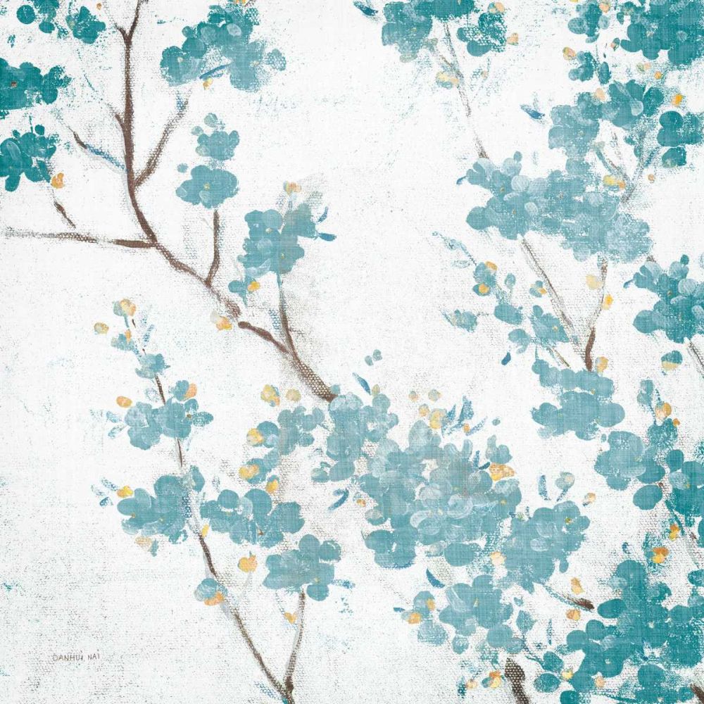 Flores de Cerejeira em Azul-Petróleo II sobre Creme — Nai, Danhui