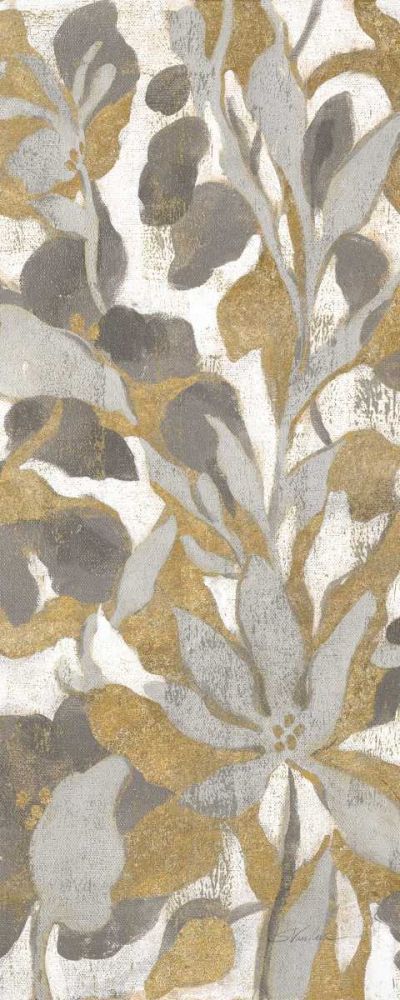Biombo Tropical Pintado I 1 — cinza e dourado I — Vassileva, Silvia
