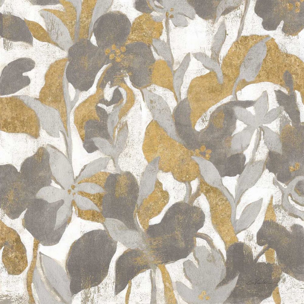 Biombo Tropical Pintado II 2 — cinza e dourado I — Vassileva, Silvia
