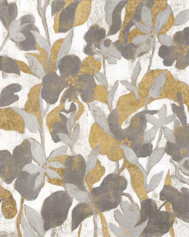 Biombo Tropical Pintado II 3 — cinza e dourado — Vassileva, Silvia