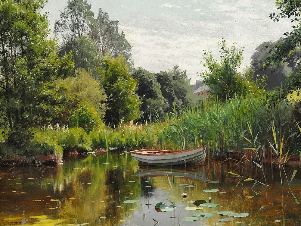 A forest lake with a rowboat — Monsted, Peder Mork