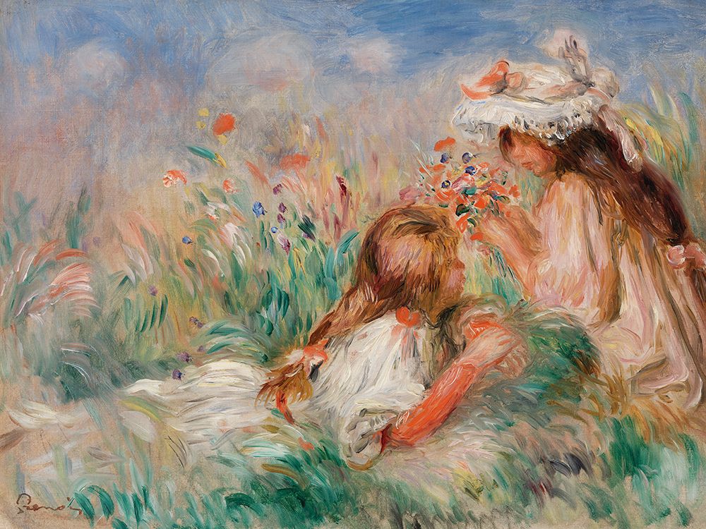 Girls in the Grass Arranging a Bouquet — Renoir, Pierre-Auguste