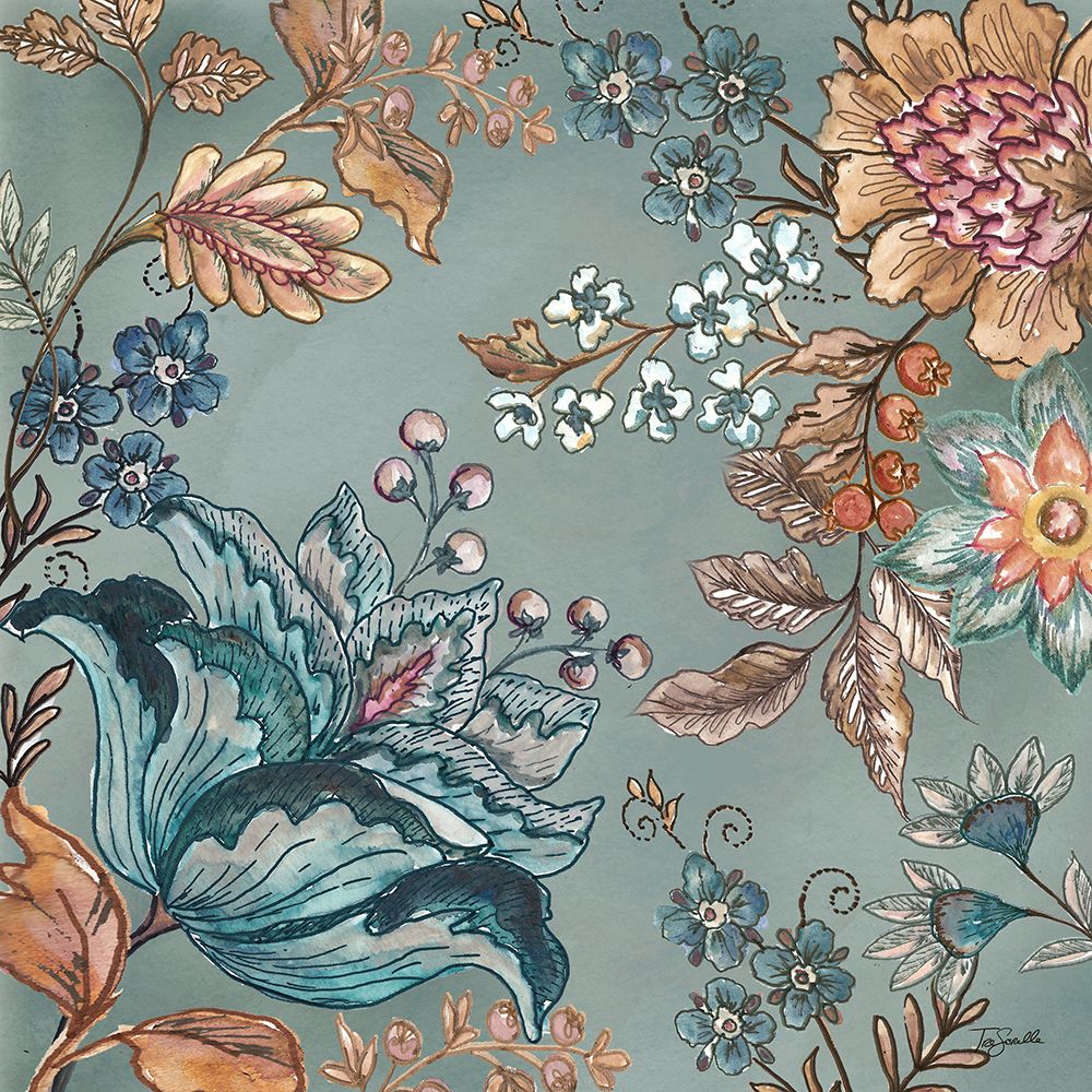 Trepadeiras do Jardim II sobre Azul-Petróleo — Tre Sorelle Studios