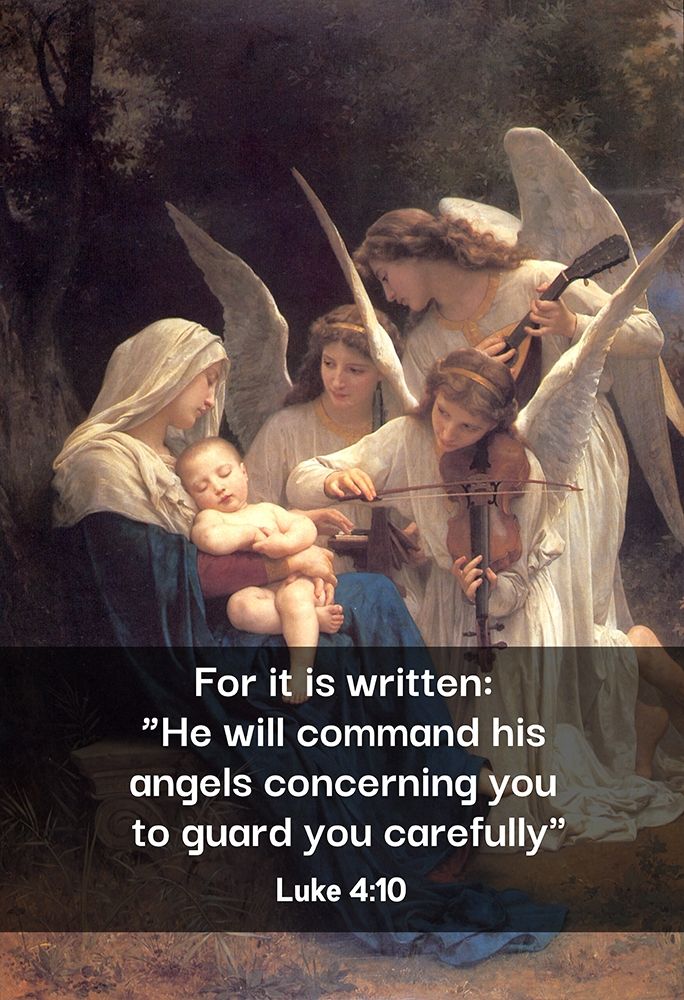Canção dos Anjos — Bouguereau, com Lucas 4:10 — ArtsyQuotes