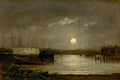 Untitled, Moon over a Harbor, Wharf Scene with Full Moon and Masts of Boats ca 1868 — Bannister, Edward Mitchell